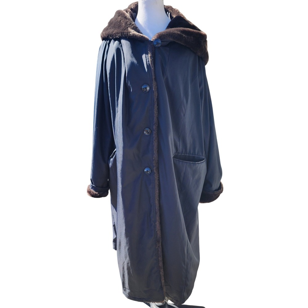 Roamans Womens Black Faux Fur Trim Hooded Long Parka Coat Plus Size 26/28 2X